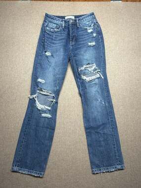 Flying Monkey Jeans 26 High Rise Distressed Straight Leg 100% Cotton Medium Wash